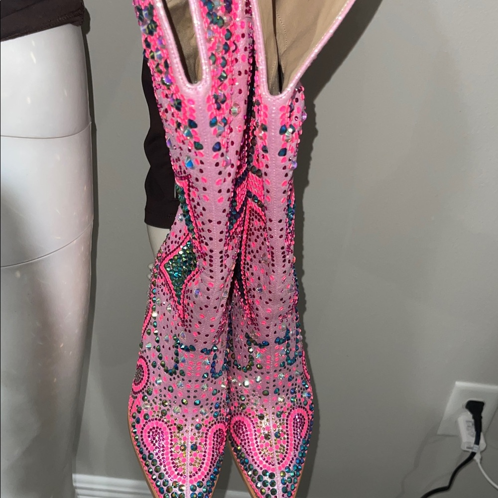 Pink Rhinestone Embellished Women's Boots - Picture 6 of 6